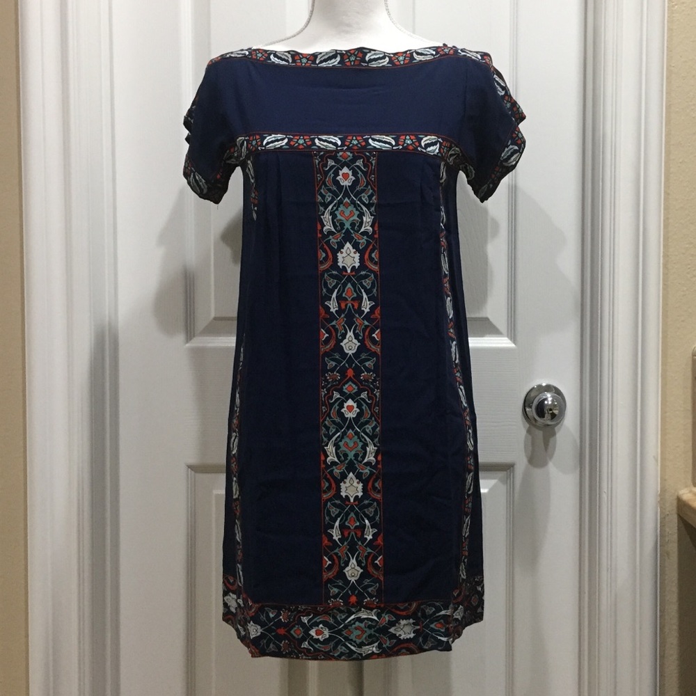 Max Studio Cap Sleeve Shift Dress Navy Blue